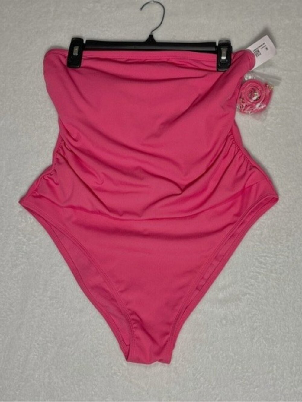 Shade & Shore NWT Minor Flaws Ruched Bandeau 1-Piece Strapless Swimsuit Pink XL
